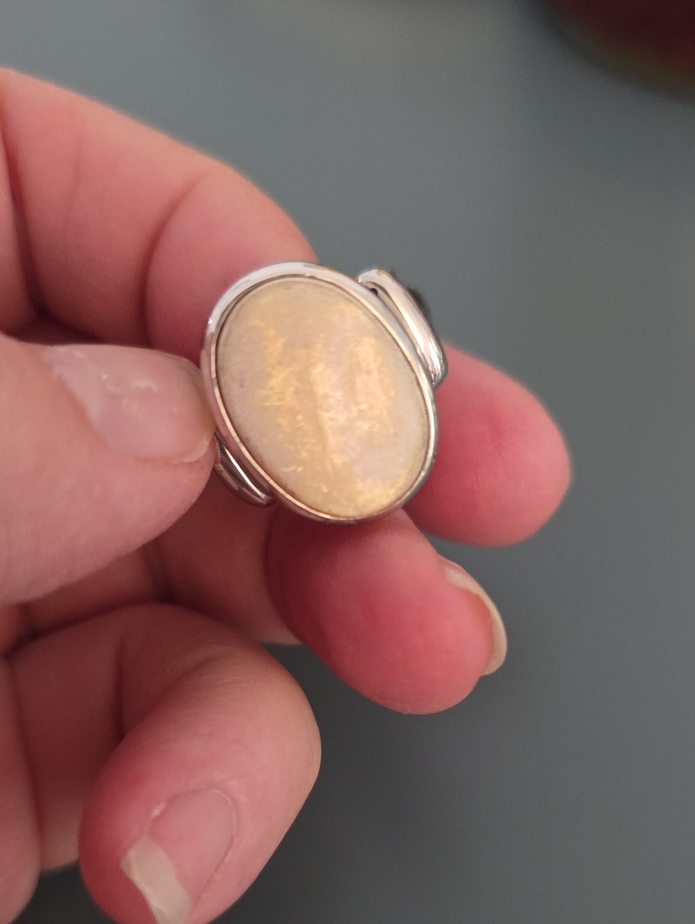 Vintage Sterling Silver Cream Opal Ring Size 5.75 To 6